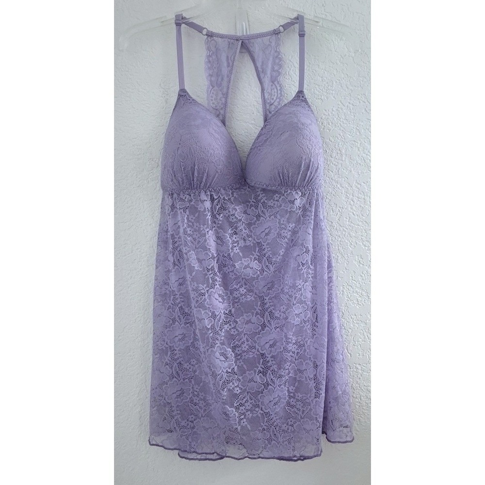 Lilac+London Stretch Sheer Lace Molded Cup Chemise Slip Womens XL Lavender